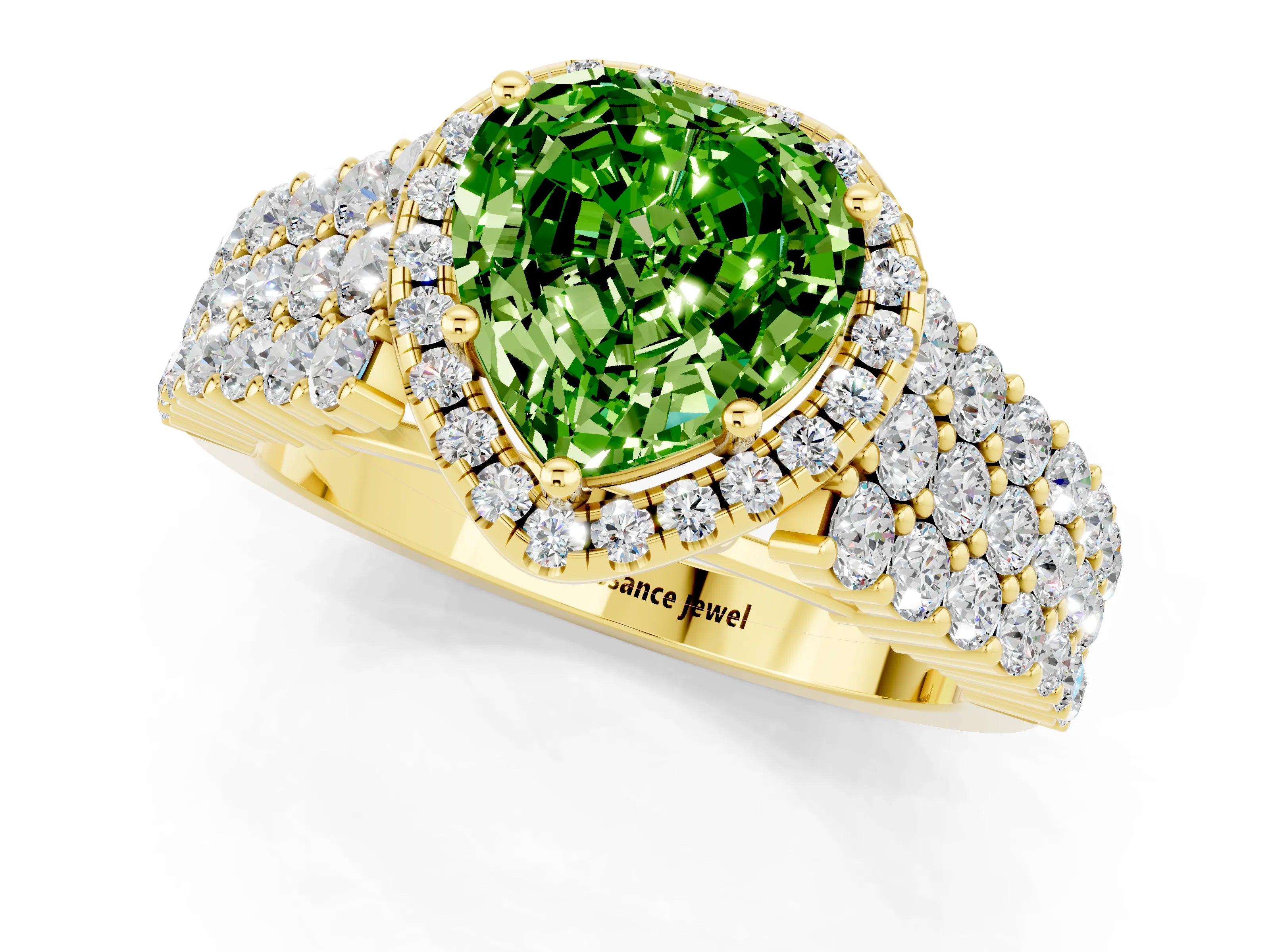 Yellow gold Heart Cut Halo Pavé Diamond Engagement Ring with Split Shank and Four-Prong Setting_1