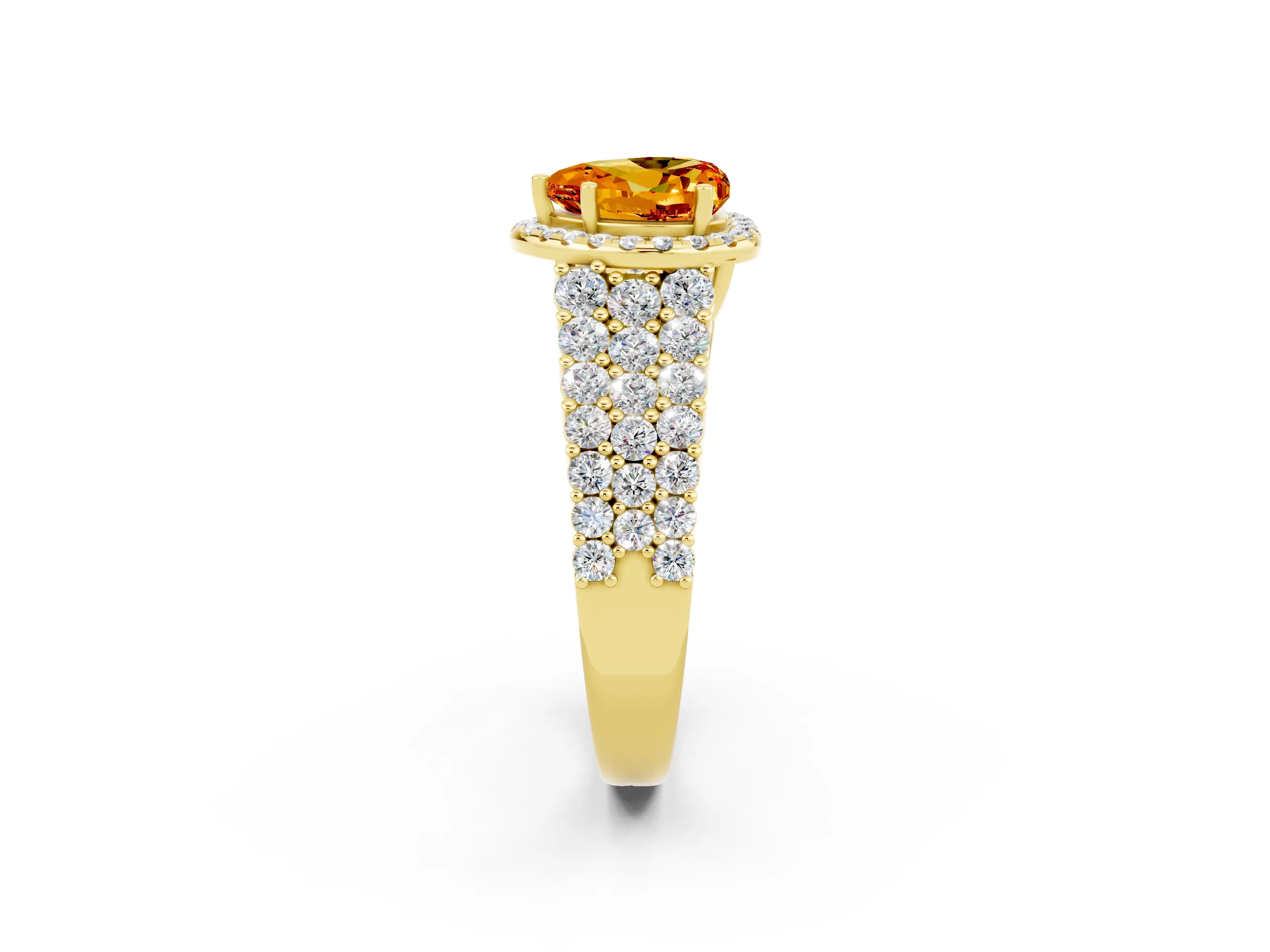 Yellow gold Heart Cut Halo Pavé Diamond Engagement Ring with Split Shank and Four-Prong Setting_2