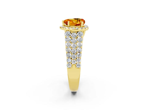 Yellow gold Heart Cut Halo Pavé Diamond Engagement Ring with Split Shank and Four-Prong Setting_2