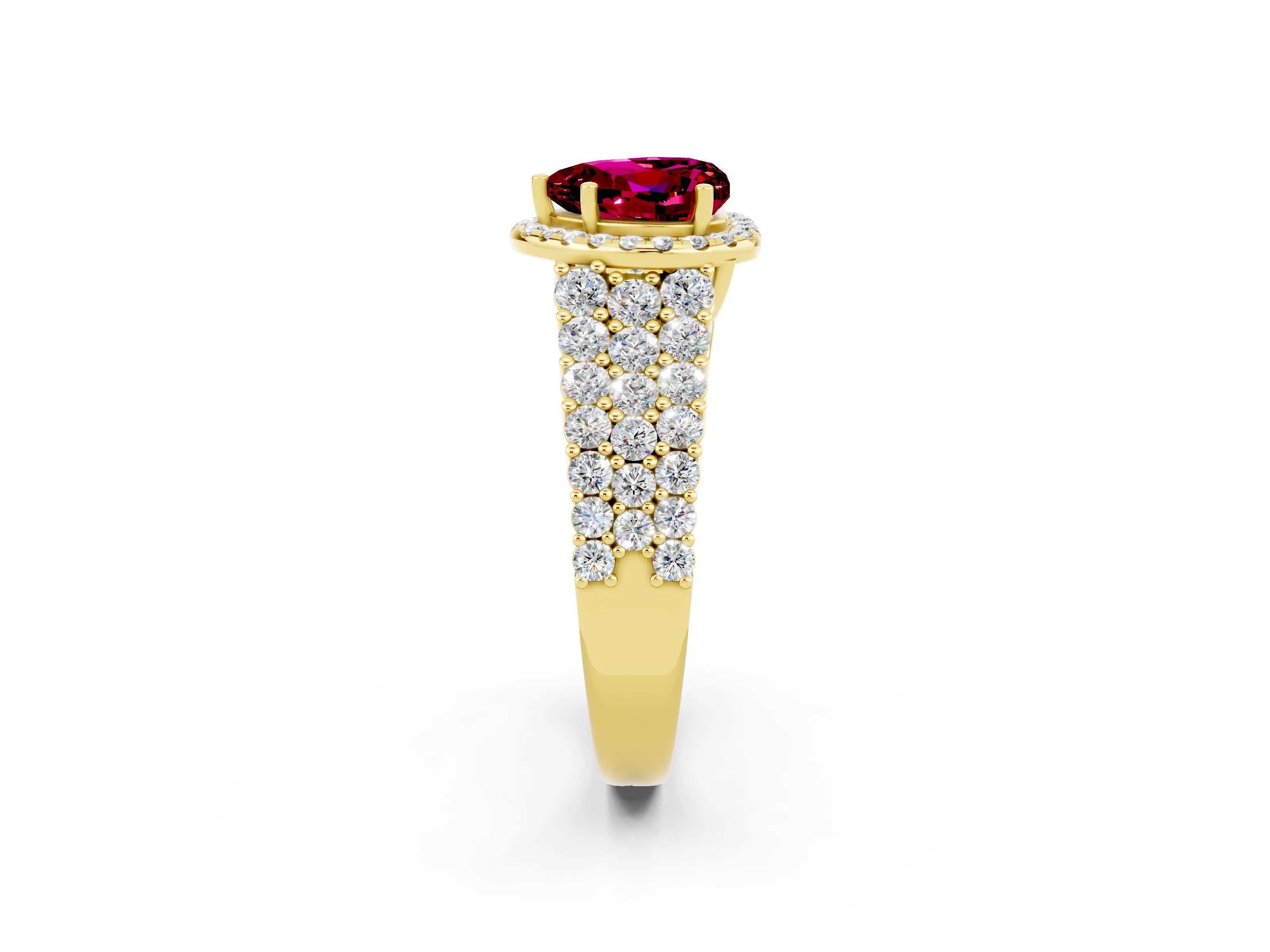 Yellow gold Heart Cut Halo Pavé Diamond Engagement Ring with Split Shank and Four-Prong Setting_2