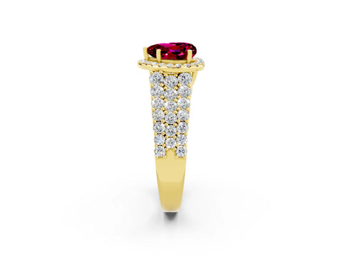 Yellow gold Heart Cut Halo Pavé Diamond Engagement Ring with Split Shank and Four-Prong Setting_2