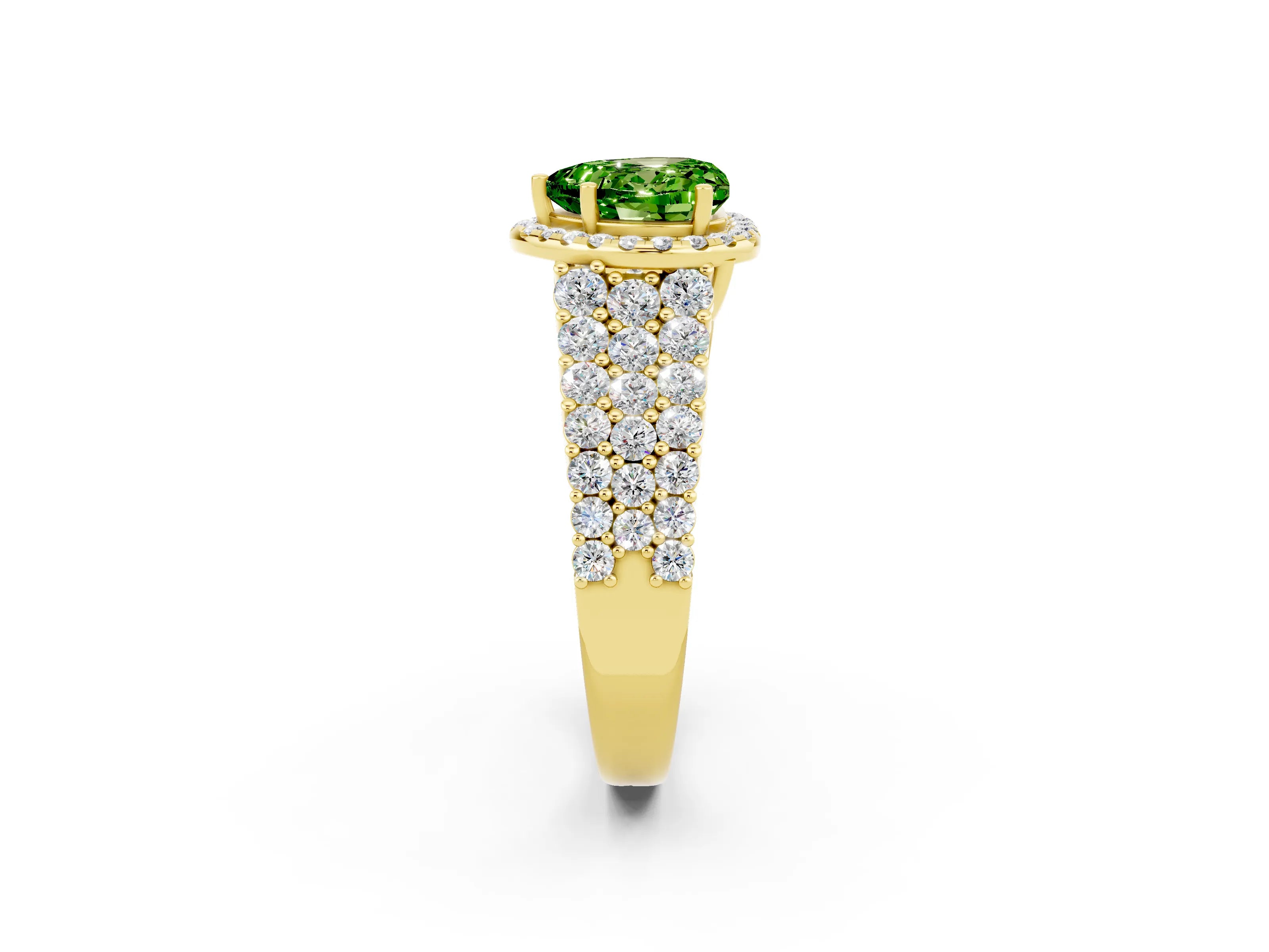 Yellow gold Heart Cut Halo Pavé Diamond Engagement Ring with Split Shank and Four-Prong Setting_2