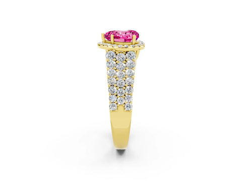 Yellow gold Heart Cut Halo Pavé Diamond Engagement Ring with Split Shank and Four-Prong Setting_2