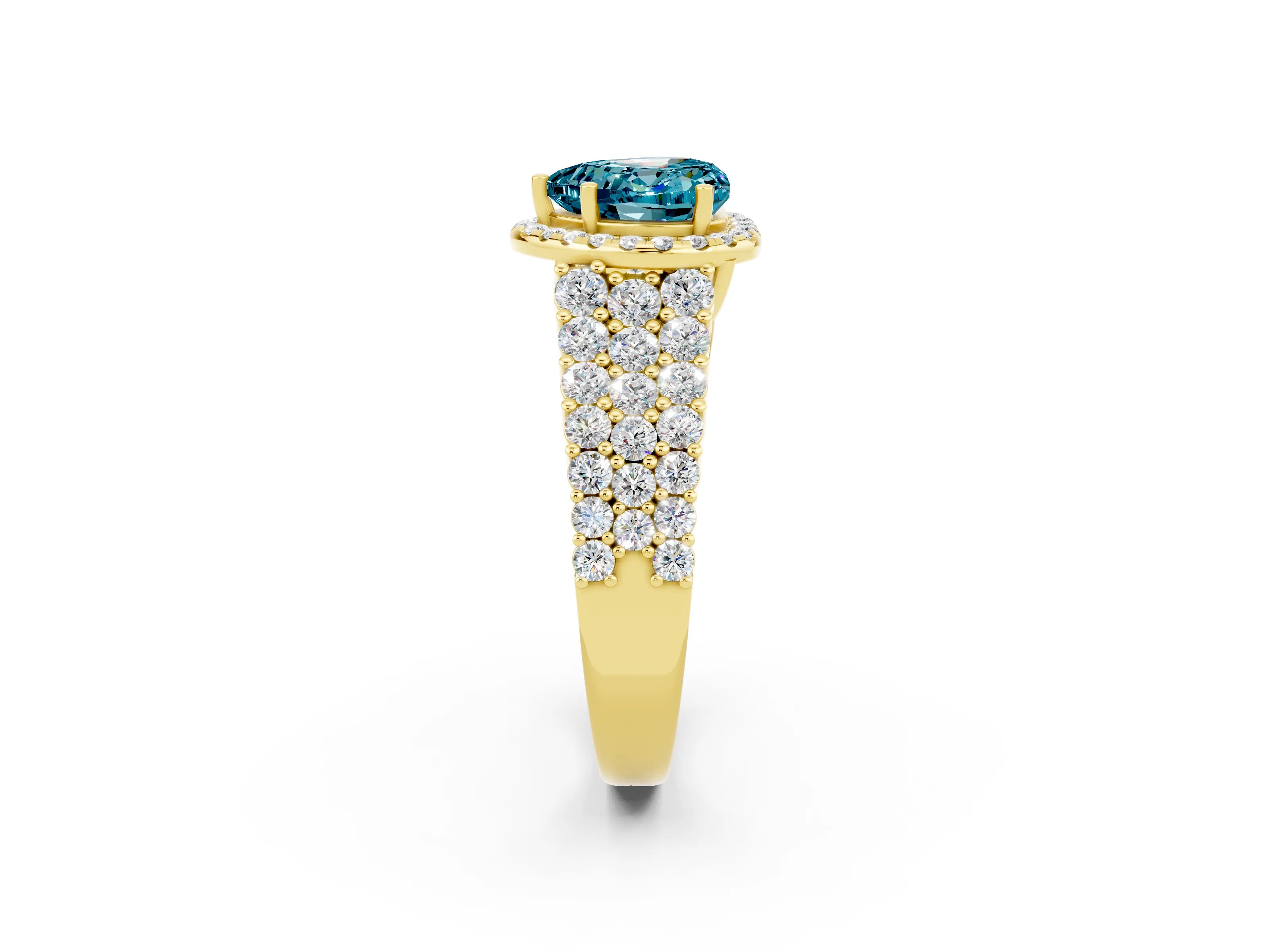 Yellow gold Heart Cut Halo Pavé Diamond Engagement Ring with Split Shank and Four-Prong Setting_2