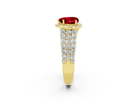 Yellow gold Heart Cut Halo Pavé Diamond Engagement Ring with Split Shank and Four-Prong Setting_2