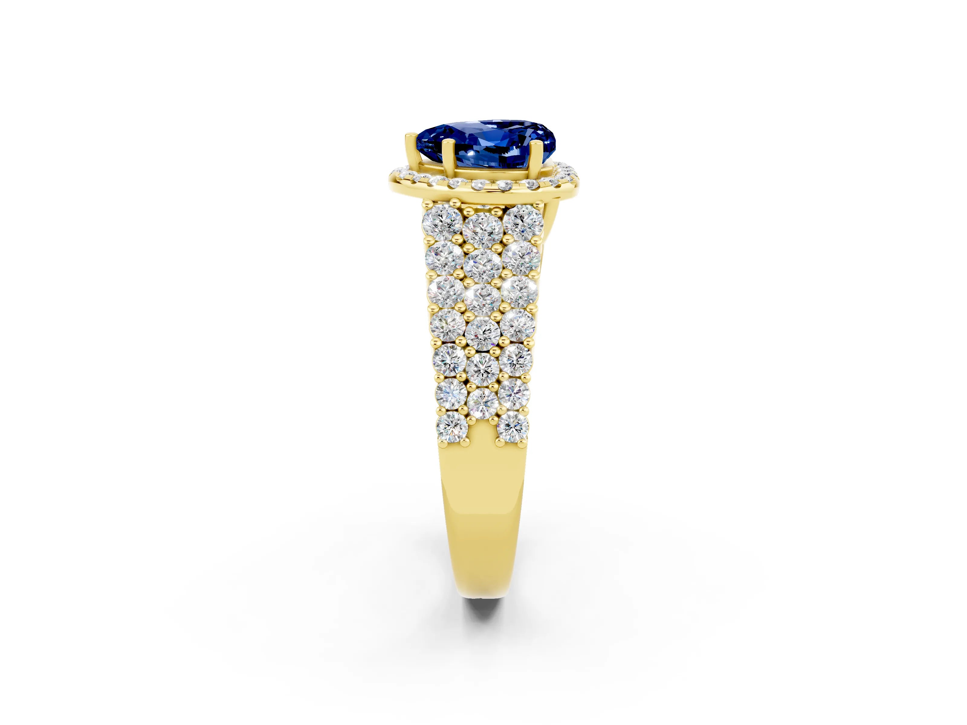 Yellow gold Heart Cut Halo Pavé Diamond Engagement Ring with Split Shank and Four-Prong Setting_2