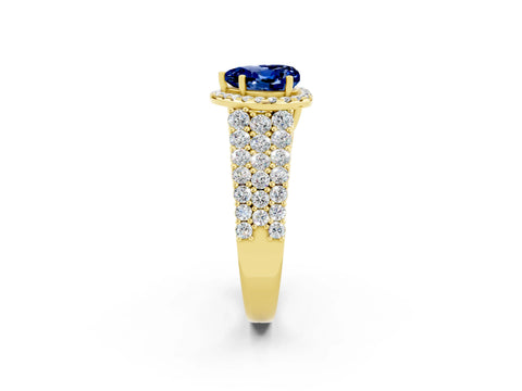 Yellow gold Heart Cut Halo Pavé Diamond Engagement Ring with Split Shank and Four-Prong Setting_2