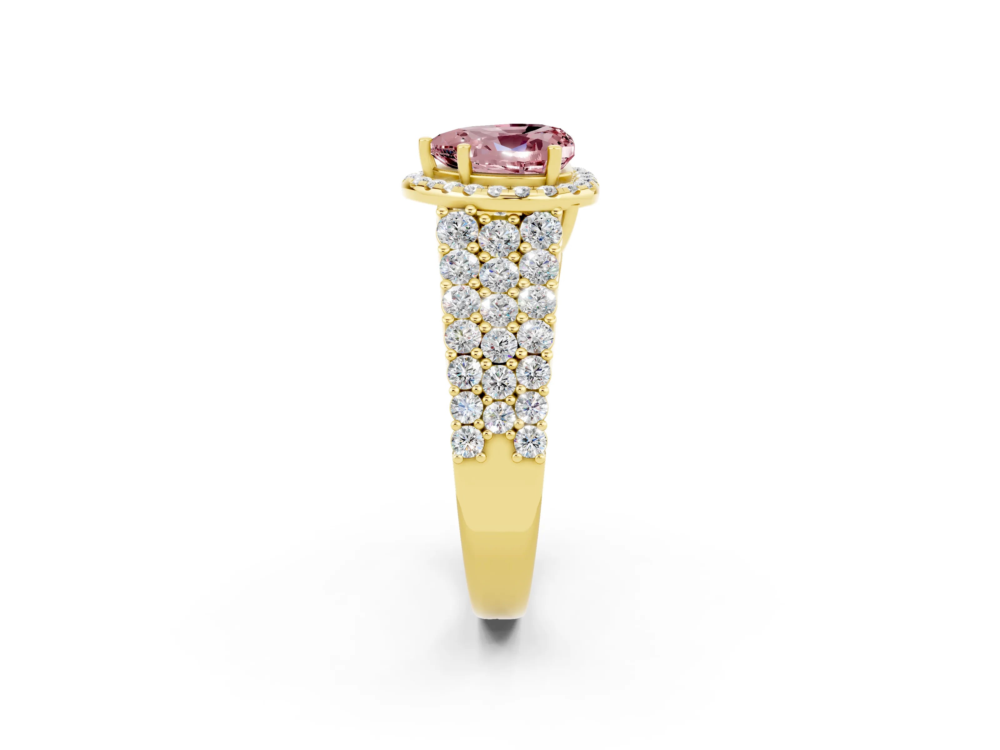 Yellow gold Heart Cut Halo Pavé Diamond Engagement Ring with Split Shank and Four-Prong Setting_2