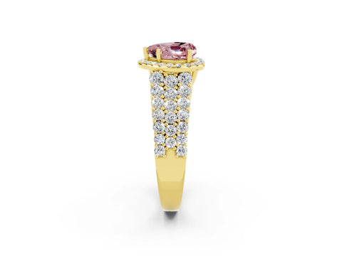 Yellow gold Heart Cut Halo Pavé Diamond Engagement Ring with Split Shank and Four-Prong Setting_2