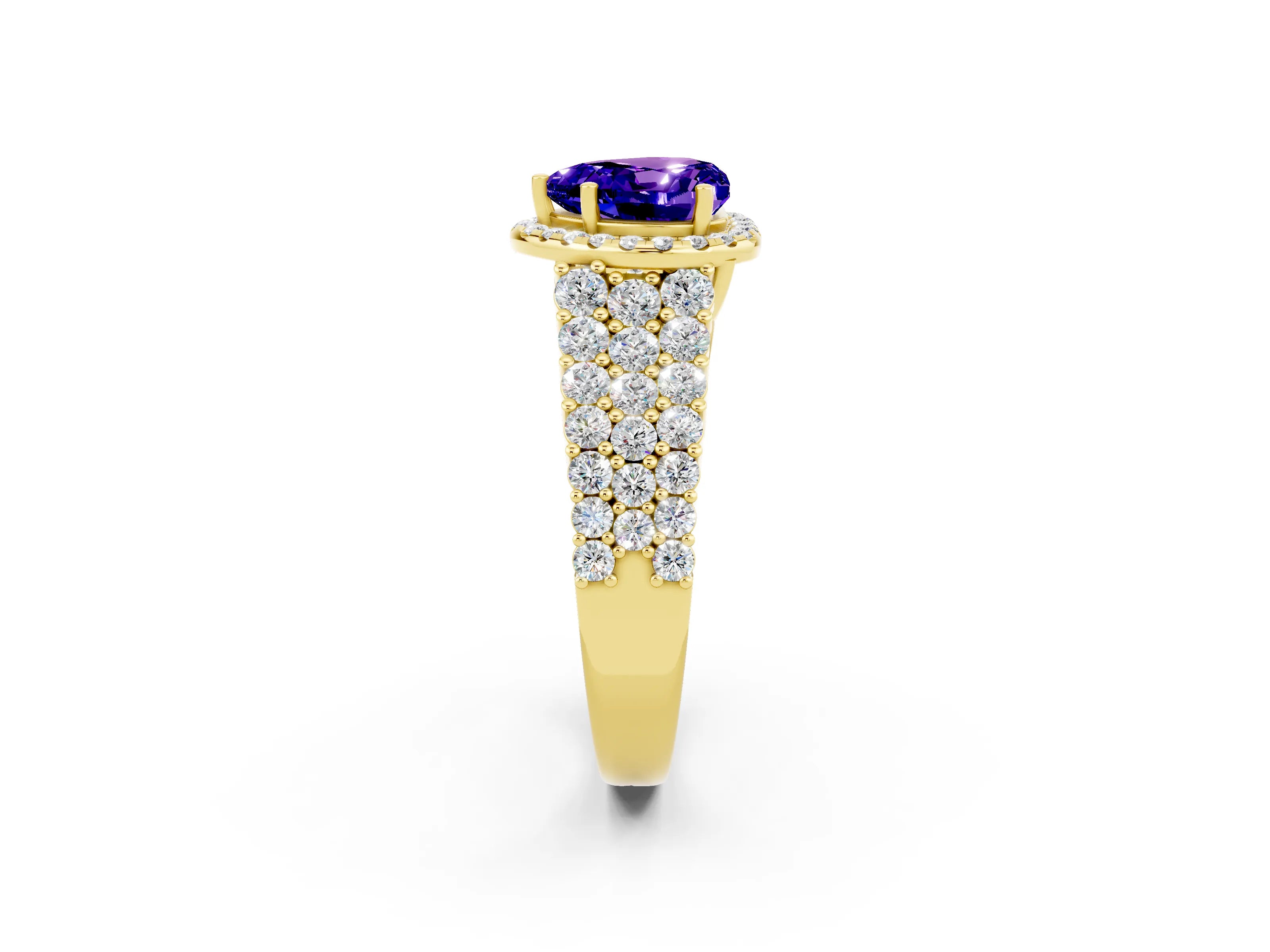 Yellow gold Heart Cut Halo Pavé Diamond Engagement Ring with Split Shank and Four-Prong Setting_2