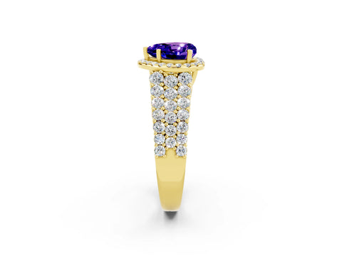 Yellow gold Heart Cut Halo Pavé Diamond Engagement Ring with Split Shank and Four-Prong Setting_2