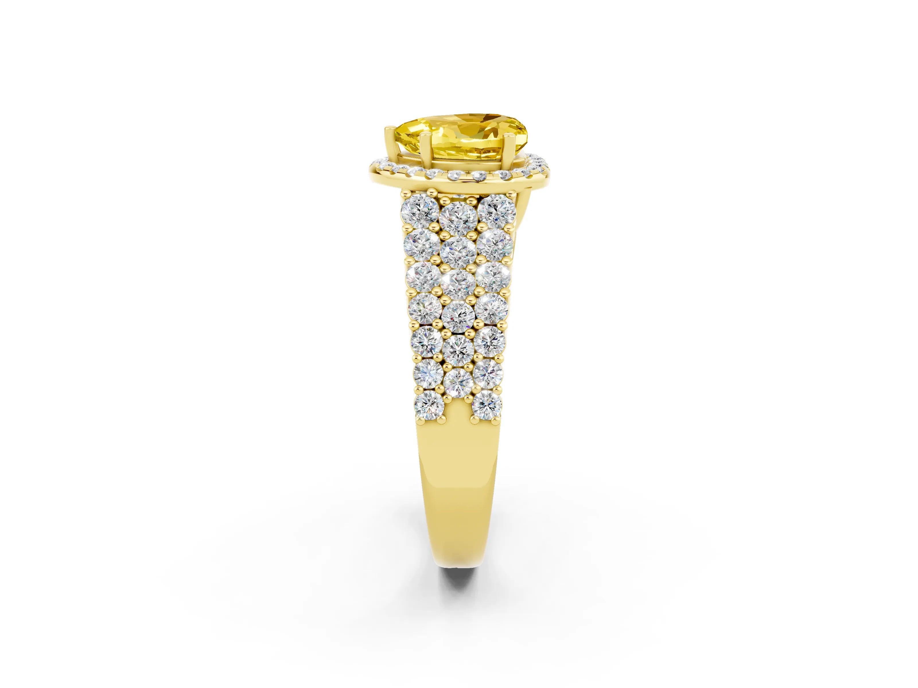 Yellow gold Heart Cut Halo Pavé Diamond Engagement Ring with Split Shank and Four-Prong Setting_2