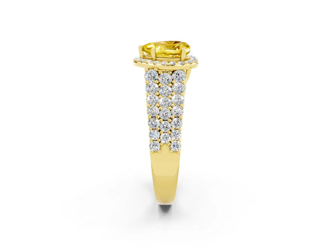 Yellow gold Heart Cut Halo Pavé Diamond Engagement Ring with Split Shank and Four-Prong Setting_2