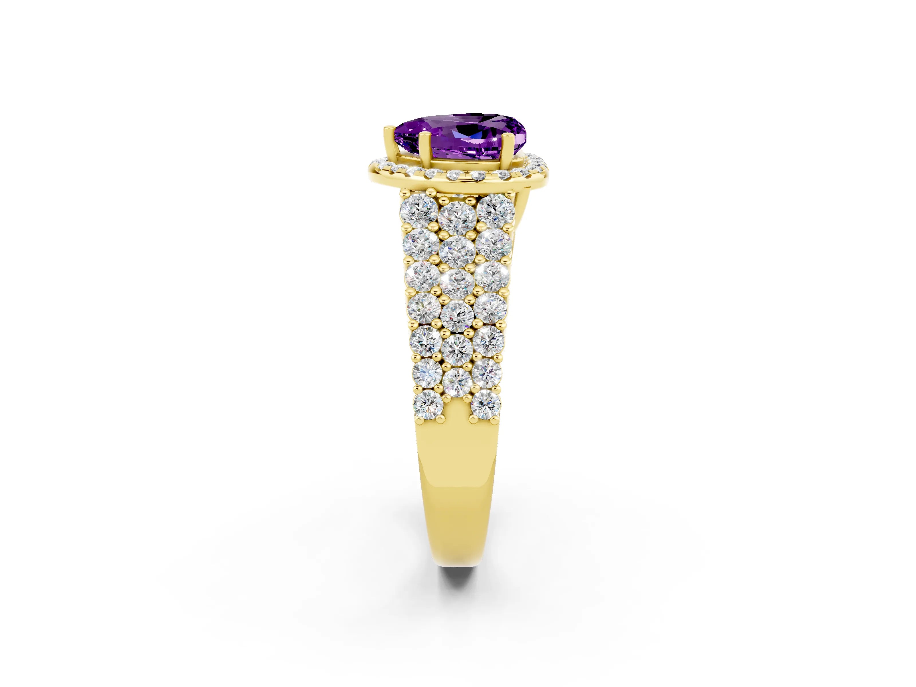 Yellow gold Heart Cut Halo Pavé Diamond Engagement Ring with Split Shank and Four-Prong Setting_2