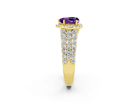 Yellow gold Heart Cut Halo Pavé Diamond Engagement Ring with Split Shank and Four-Prong Setting_2