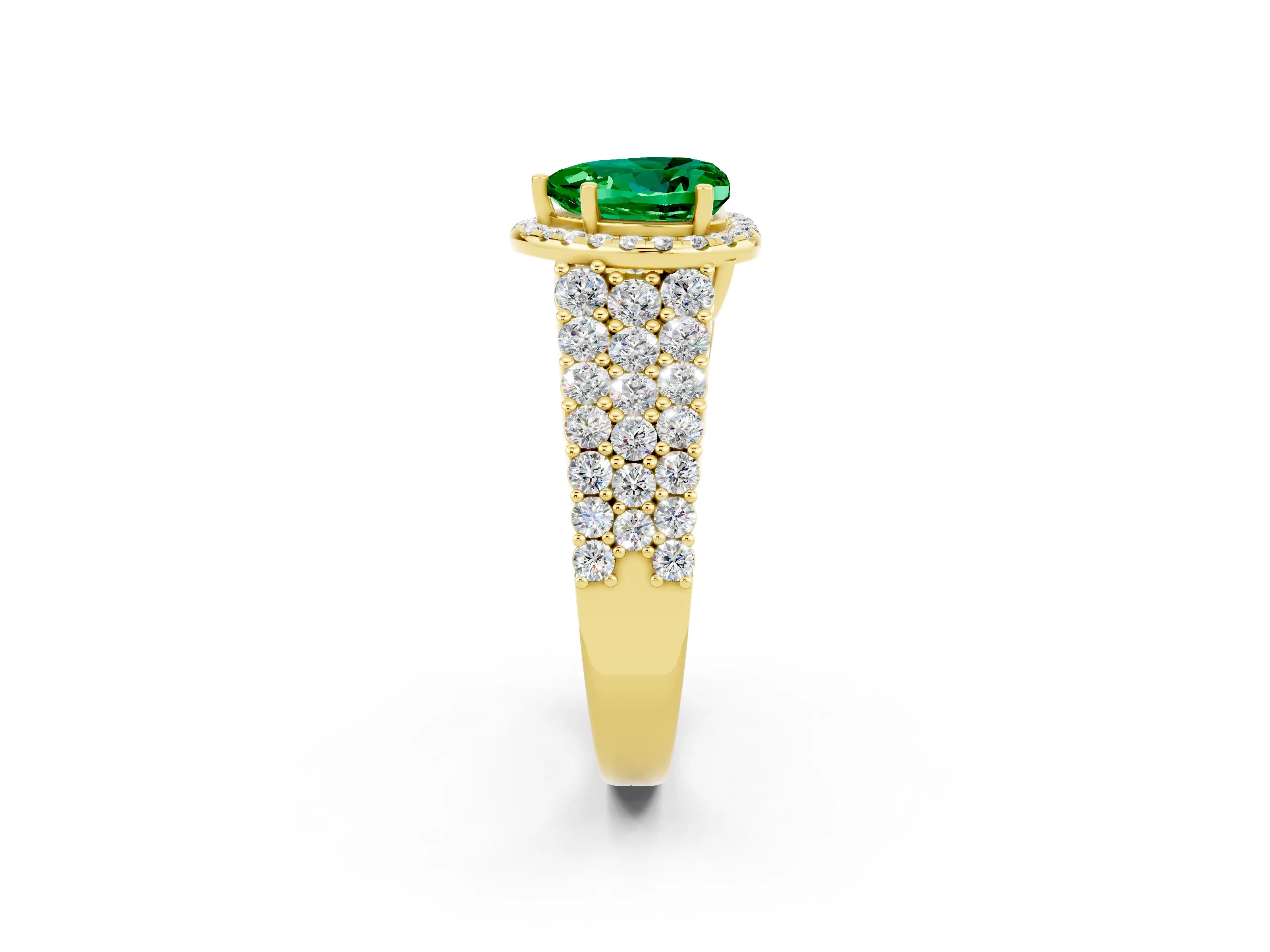 Yellow gold Heart Cut Halo Pavé Diamond Engagement Ring with Split Shank and Four-Prong Setting_2