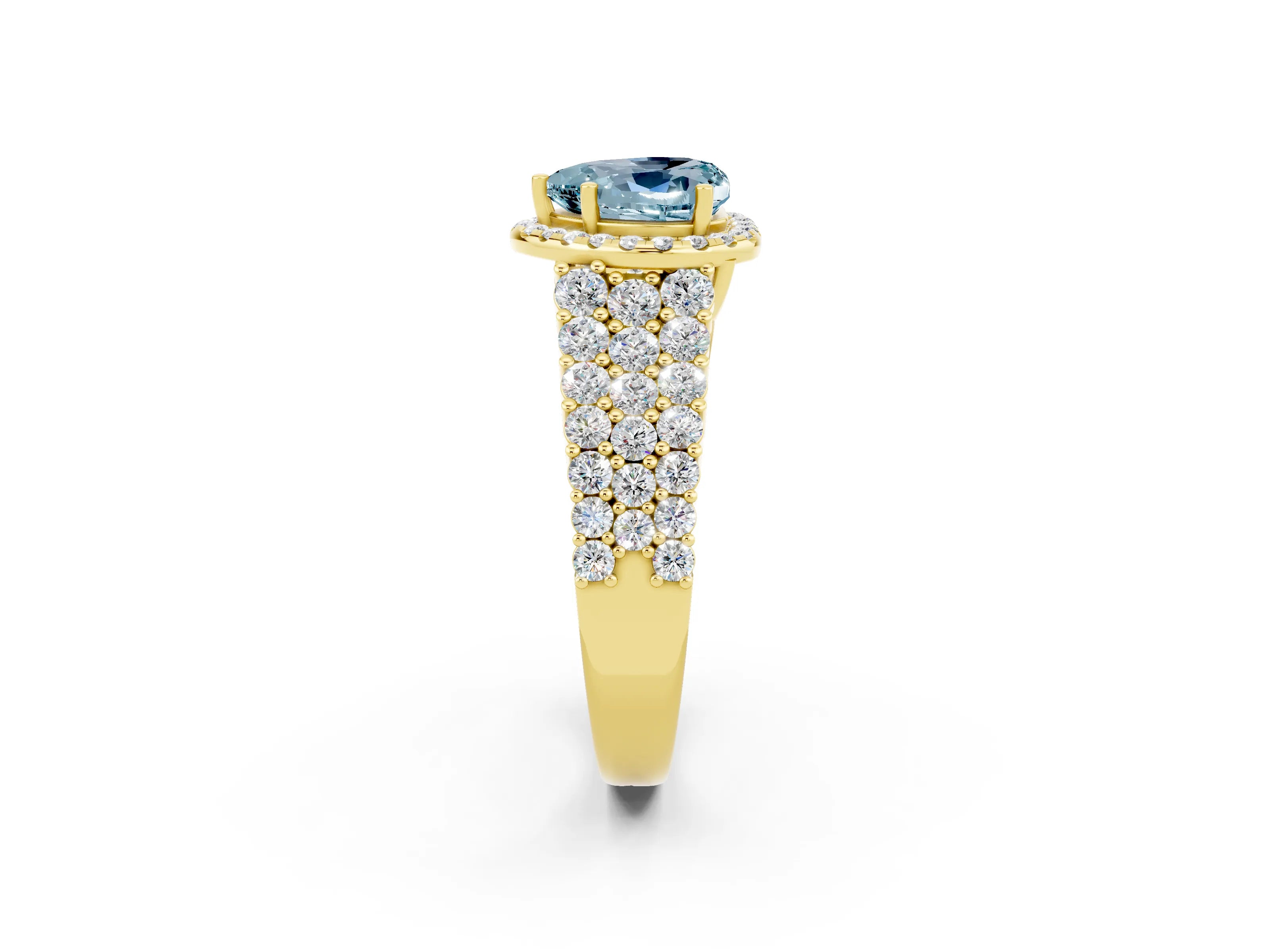 Yellow gold Heart Cut Halo Pavé Diamond Engagement Ring with Split Shank and Four-Prong Setting_2