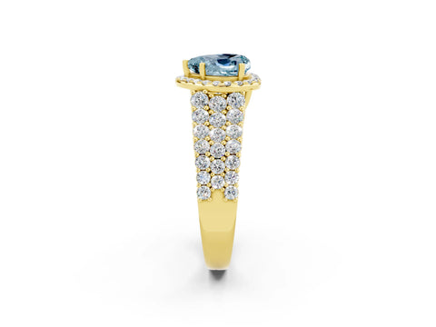 Yellow gold Heart Cut Halo Pavé Diamond Engagement Ring with Split Shank and Four-Prong Setting_2