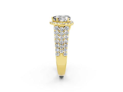 Yellow gold Heart Cut Halo Pavé Diamond Engagement Ring with Split Shank and Four-Prong Setting_2