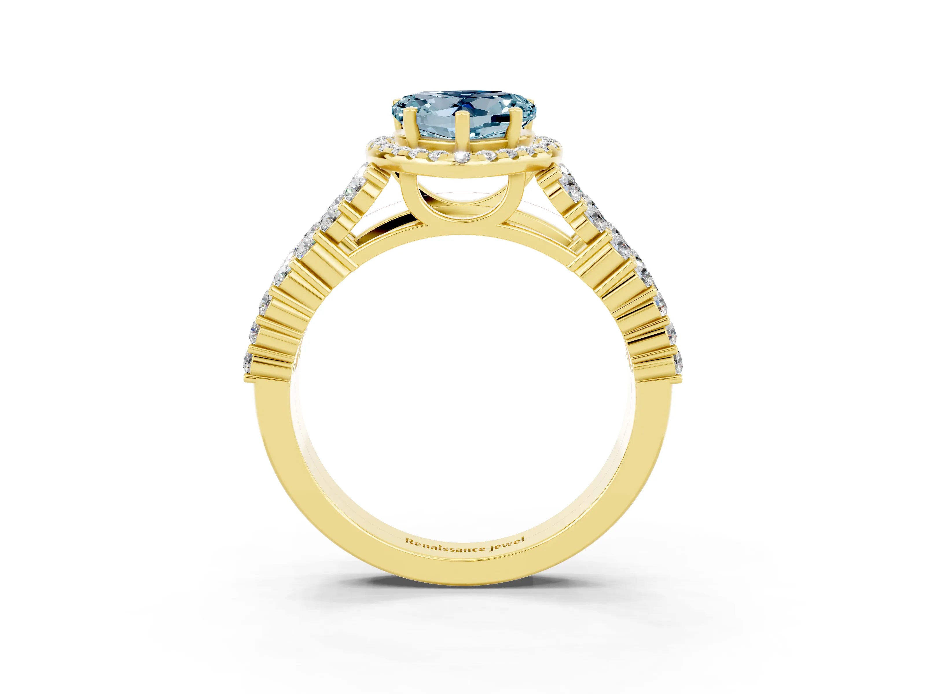 Yellow gold Heart Cut Halo Pavé Diamond Engagement Ring with Split Shank and Four-Prong Setting_3