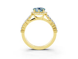 Yellow gold Heart Cut Halo Pavé Diamond Engagement Ring with Split Shank and Four-Prong Setting_3