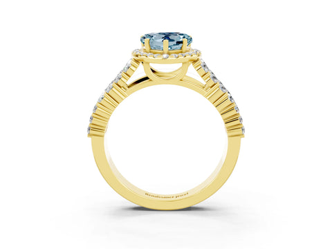 Yellow gold Heart Cut Halo Pavé Diamond Engagement Ring with Split Shank and Four-Prong Setting_3