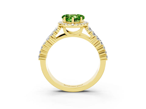 Yellow gold Heart Cut Halo Pavé Diamond Engagement Ring with Split Shank and Four-Prong Setting_3
