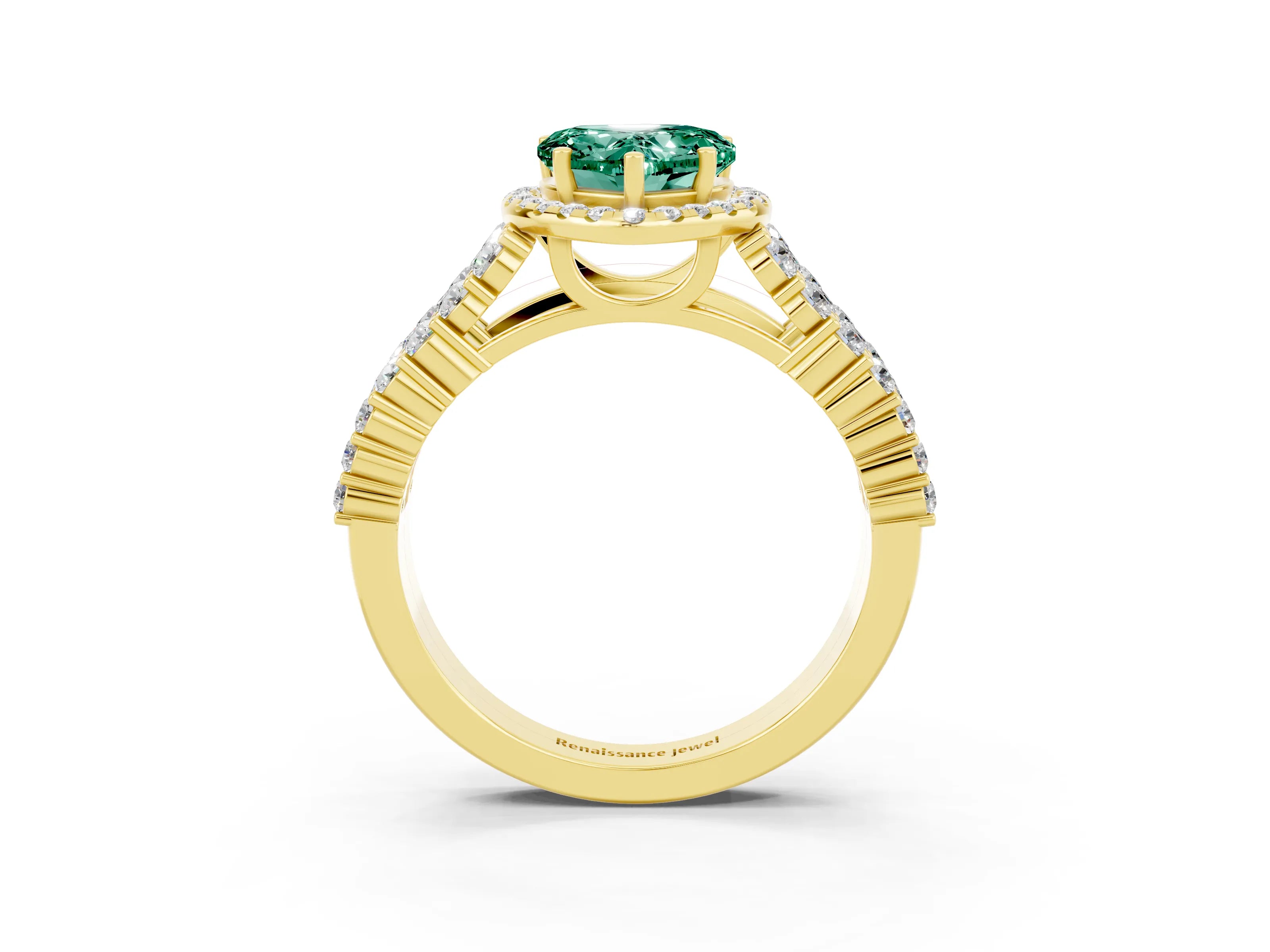 Yellow gold Heart Cut Halo Pavé Diamond Engagement Ring with Split Shank and Four-Prong Setting_3