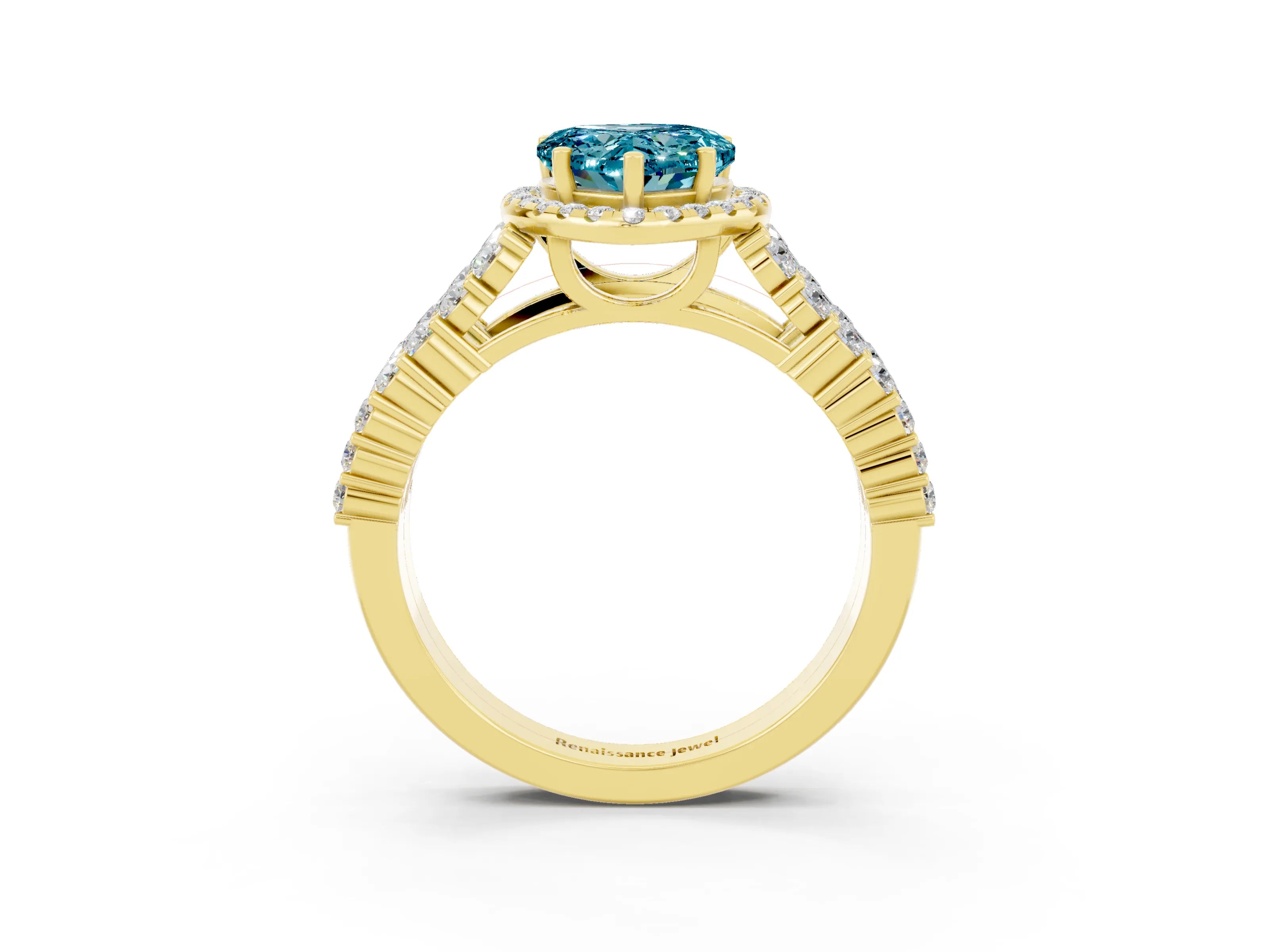 Yellow gold Heart Cut Halo Pavé Diamond Engagement Ring with Split Shank and Four-Prong Setting_3