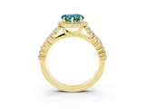 Yellow gold Heart Cut Halo Pavé Diamond Engagement Ring with Split Shank and Four-Prong Setting_3