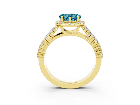 Yellow gold Heart Cut Halo Pavé Diamond Engagement Ring with Split Shank and Four-Prong Setting_3