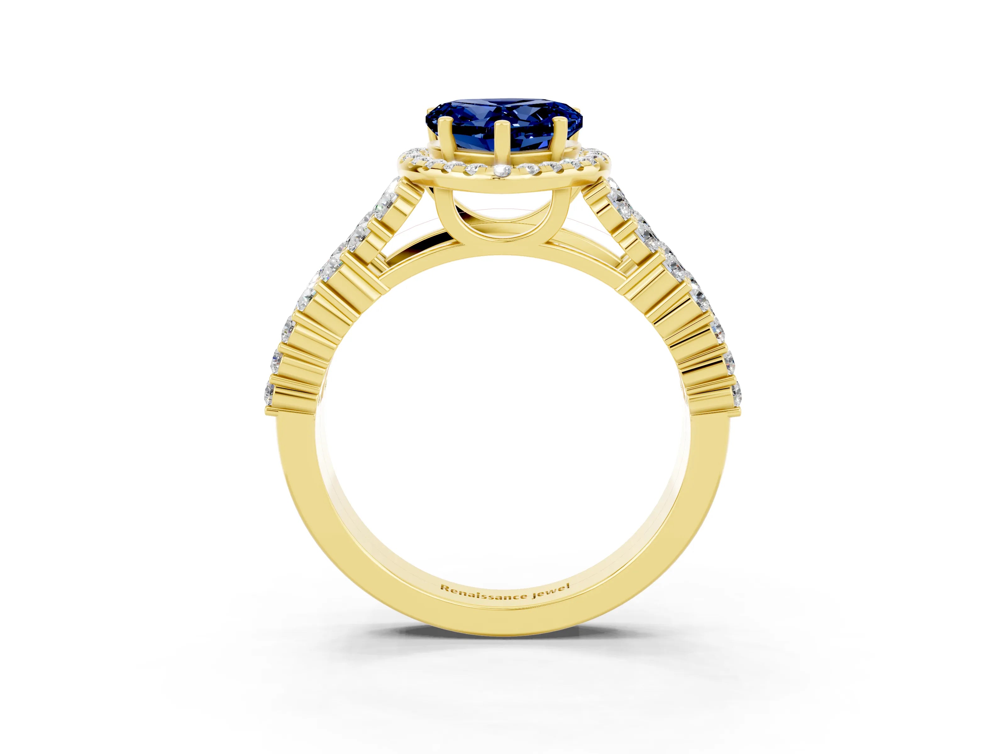 Yellow gold Heart Cut Halo Pavé Diamond Engagement Ring with Split Shank and Four-Prong Setting_3
