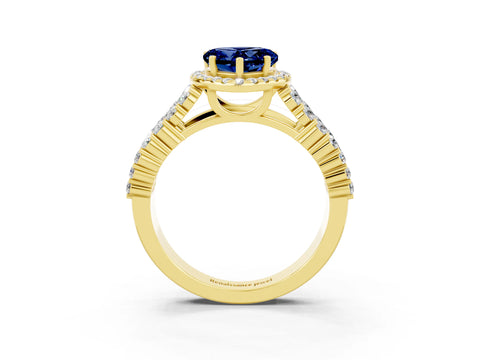 Yellow gold Heart Cut Halo Pavé Diamond Engagement Ring with Split Shank and Four-Prong Setting_3