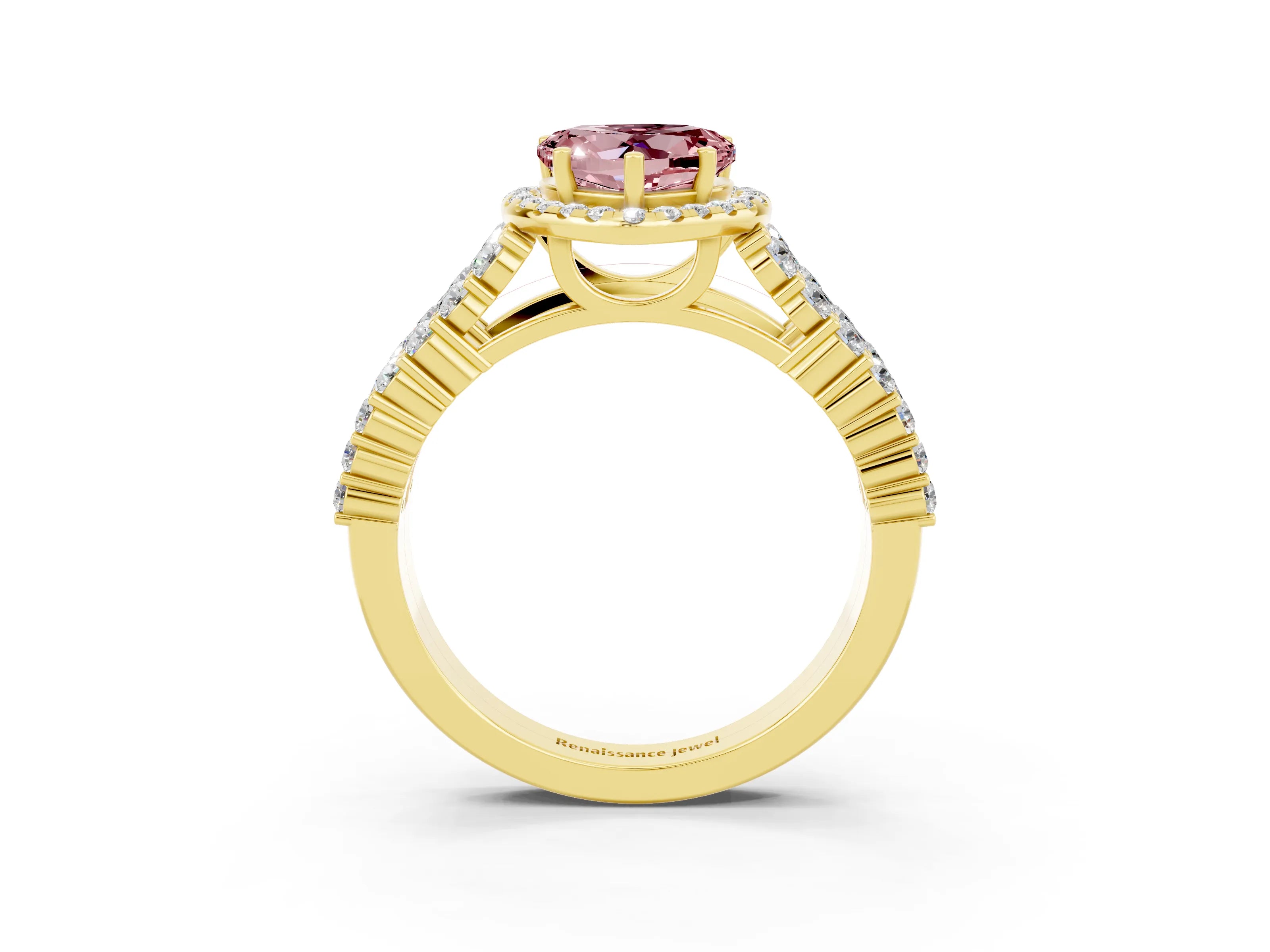 Yellow gold Heart Cut Halo Pavé Diamond Engagement Ring with Split Shank and Four-Prong Setting_3