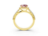 Yellow gold Heart Cut Halo Pavé Diamond Engagement Ring with Split Shank and Four-Prong Setting_3