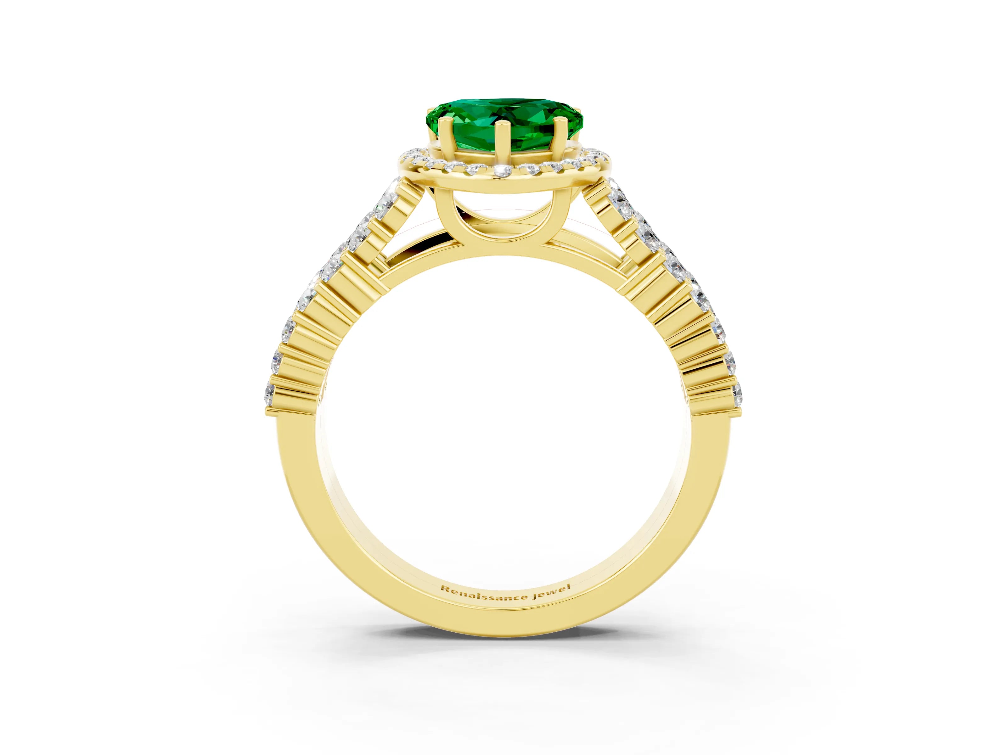 Yellow gold Heart Cut Halo Pavé Diamond Engagement Ring with Split Shank and Four-Prong Setting_3