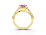 Yellow gold Heart Cut Halo Pavé Diamond Engagement Ring with Split Shank and Four-Prong Setting_3