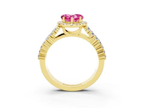 Yellow gold Heart Cut Halo Pavé Diamond Engagement Ring with Split Shank and Four-Prong Setting_3