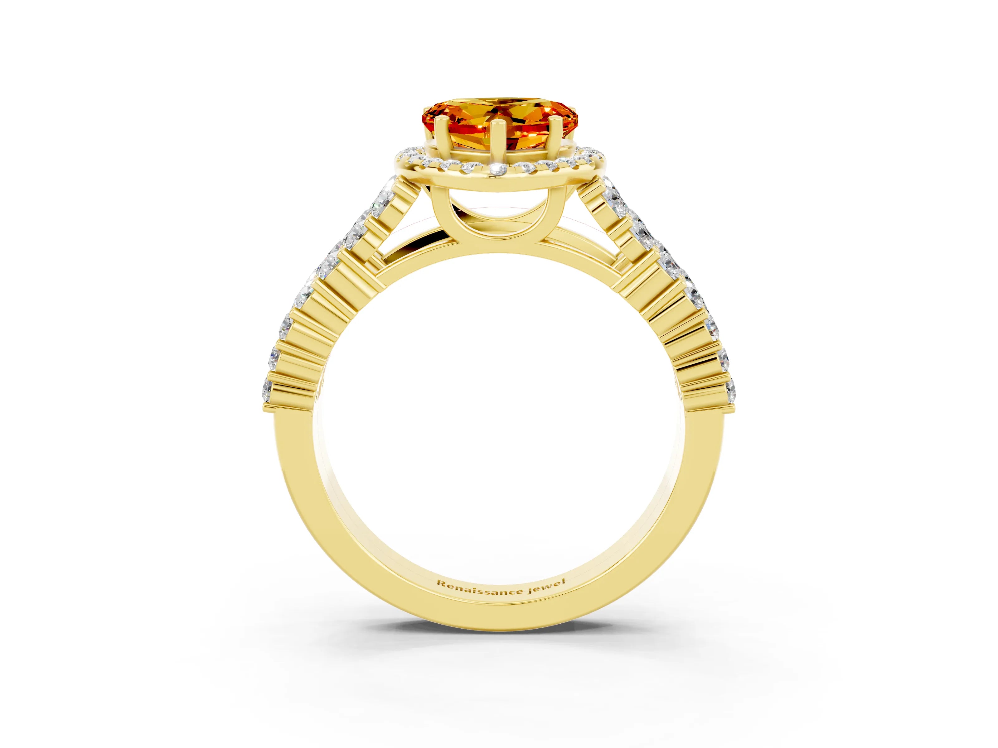 Yellow gold Heart Cut Halo Pavé Diamond Engagement Ring with Split Shank and Four-Prong Setting_3