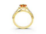 Yellow gold Heart Cut Halo Pavé Diamond Engagement Ring with Split Shank and Four-Prong Setting_3