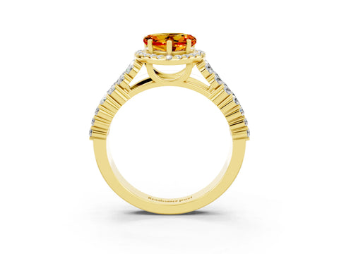 Yellow gold Heart Cut Halo Pavé Diamond Engagement Ring with Split Shank and Four-Prong Setting_3
