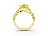 Yellow gold Heart Cut Halo Pavé Diamond Engagement Ring with Split Shank and Four-Prong Setting_3