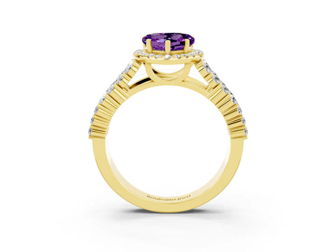 Yellow gold Heart Cut Halo Pavé Diamond Engagement Ring with Split Shank and Four-Prong Setting_3