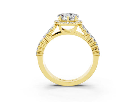Yellow gold Heart Cut Halo Pavé Diamond Engagement Ring with Split Shank and Four-Prong Setting_3