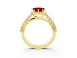 Yellow gold Heart Cut Halo Pavé Diamond Engagement Ring with Split Shank and Four-Prong Setting_3
