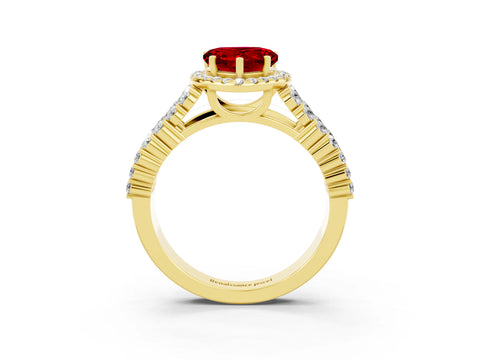 Yellow gold Heart Cut Halo Pavé Diamond Engagement Ring with Split Shank and Four-Prong Setting_3