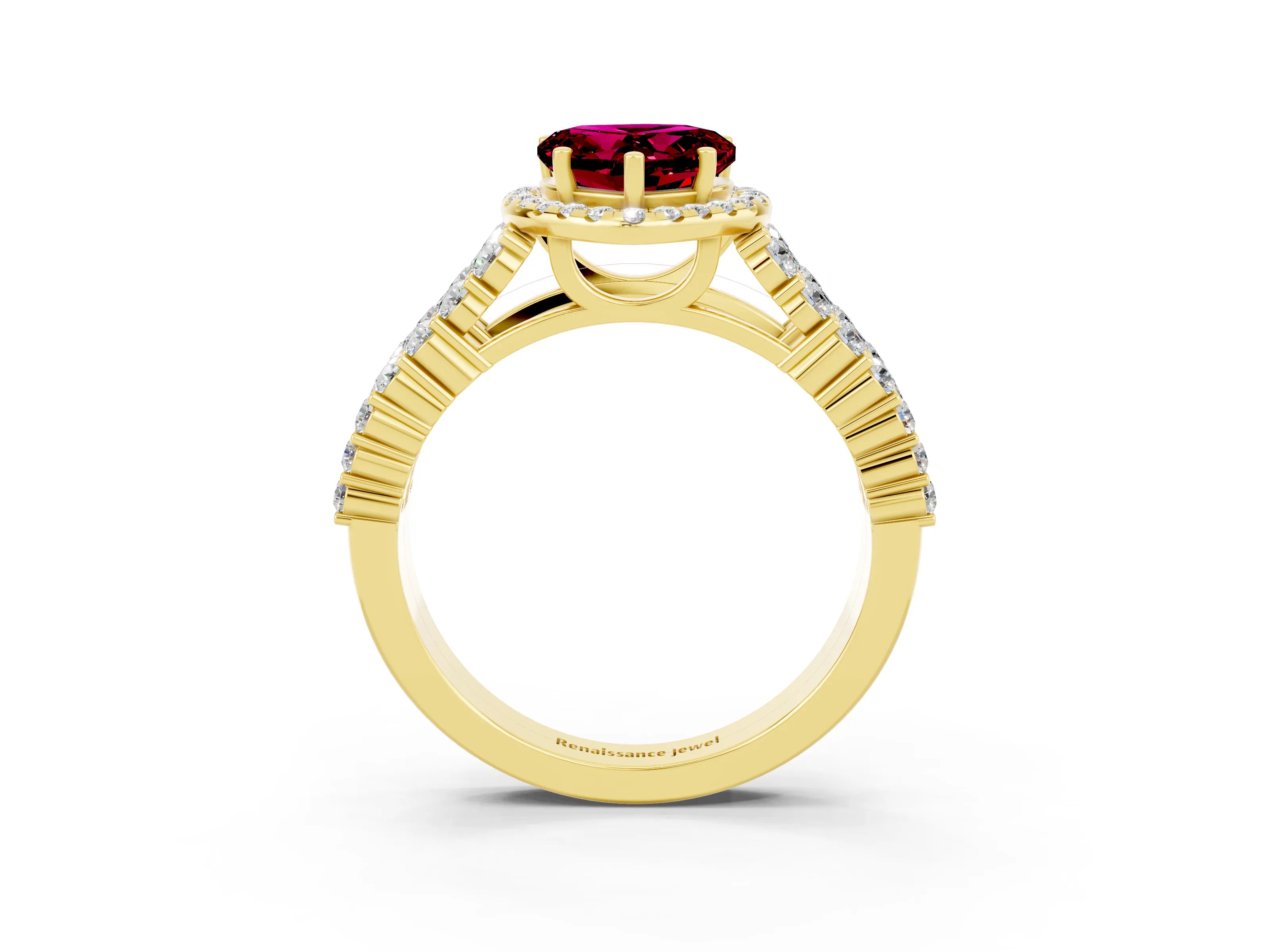 Yellow gold Heart Cut Halo Pavé Diamond Engagement Ring with Split Shank and Four-Prong Setting_3