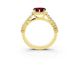 Yellow gold Heart Cut Halo Pavé Diamond Engagement Ring with Split Shank and Four-Prong Setting_3