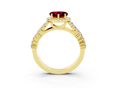 Yellow gold Heart Cut Halo Pavé Diamond Engagement Ring with Split Shank and Four-Prong Setting_3