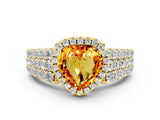 Yellow gold Heart Cut Halo Pavé Diamond Engagement Ring with Split Shank and Four-Prong Setting